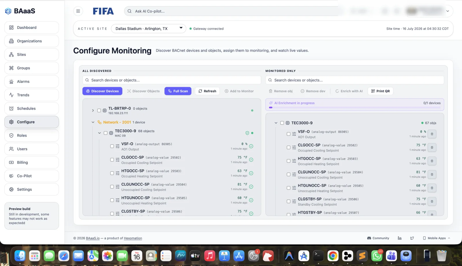 BAaaS.io BACnet device discovery workflow screenshot