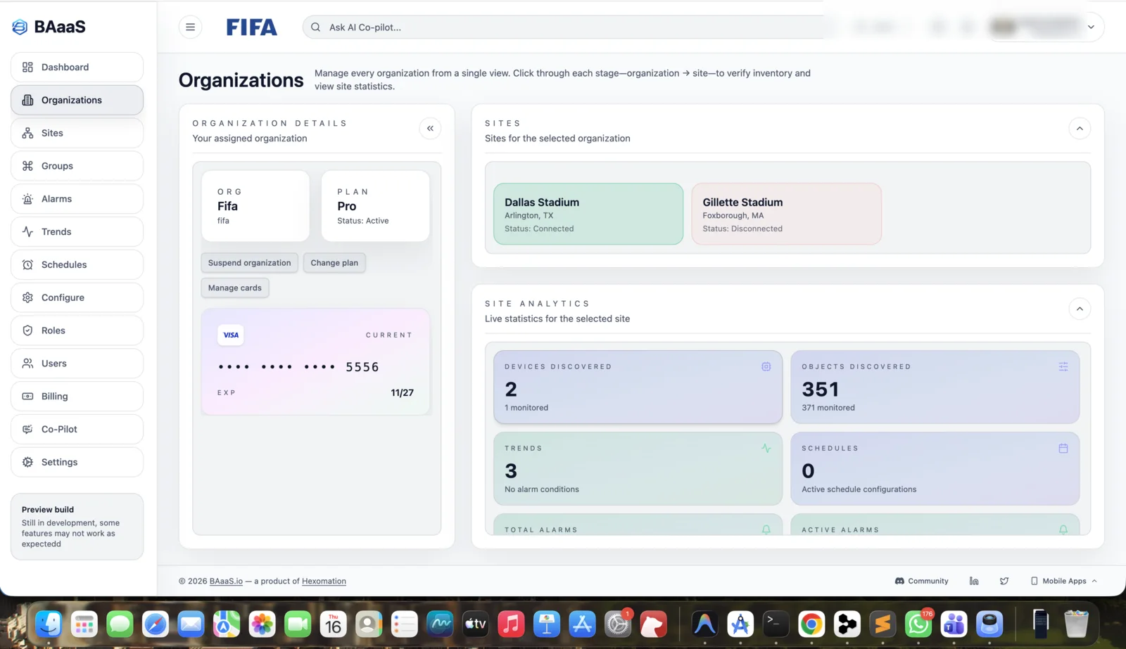 BAaaS.io multi-site management screenshot