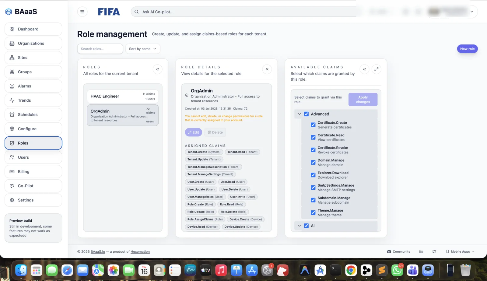 BAaaS.io role-based access control screenshot
