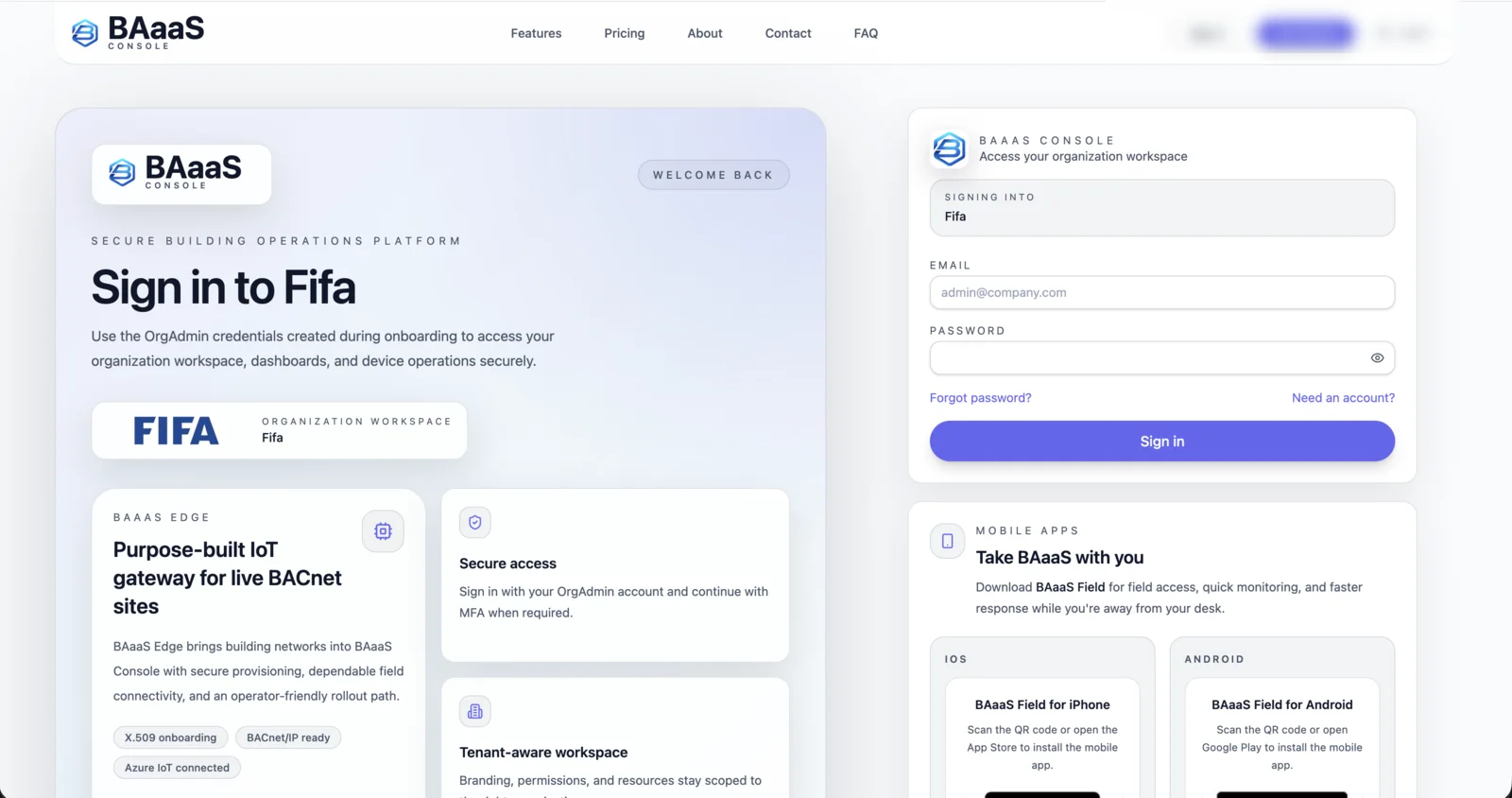 BAaaS.io tenant configuration screenshot