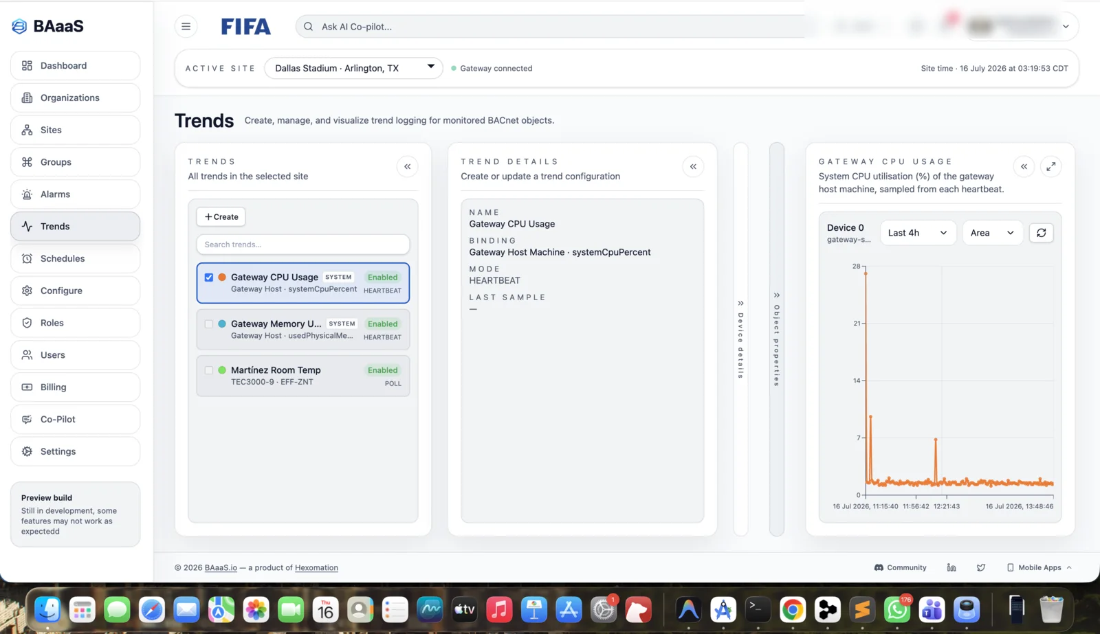 BAaaS.io alarm configuration screenshot