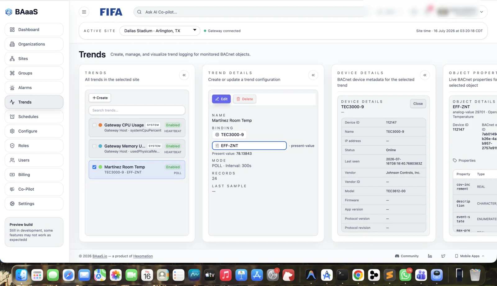 BAaaS.io alarm event timeline screenshot
